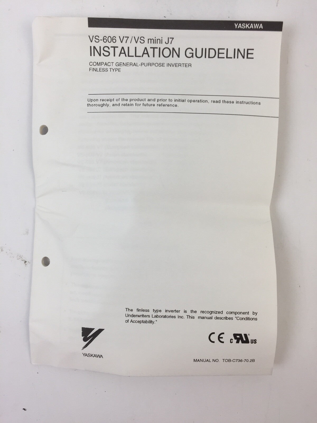 YASKAWA CIMR-V7WU22P2 AC VE VARISPEED V7N DEVICENET 230VAC 8