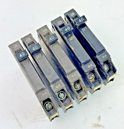 GE **LOT OF 5** - TQP140 - CIRCUIT BREAKERS - 1 POLE, 40 A, 240 VAC, TYPE TQP0