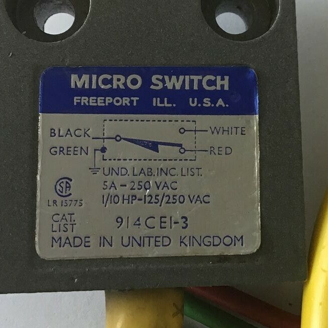 MICRO SWITCH 914CEI-3 LIMIT SWITCH 250VAC 5A 2