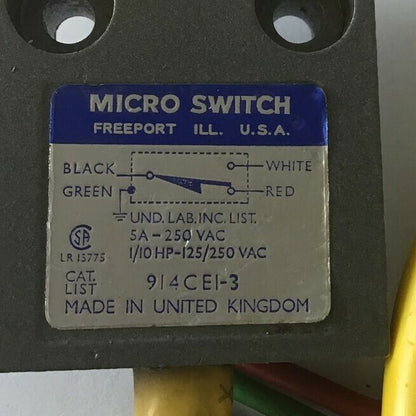 MICRO SWITCH 914CEI-3 LIMIT SWITCH 250VAC 5A 2