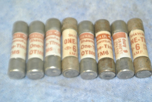 LOT of 8 / GOULD-SHAWMUT OTM6 ONE-TIME FUSE / 6A / 250V / NEW SURPLUS / OTM-60