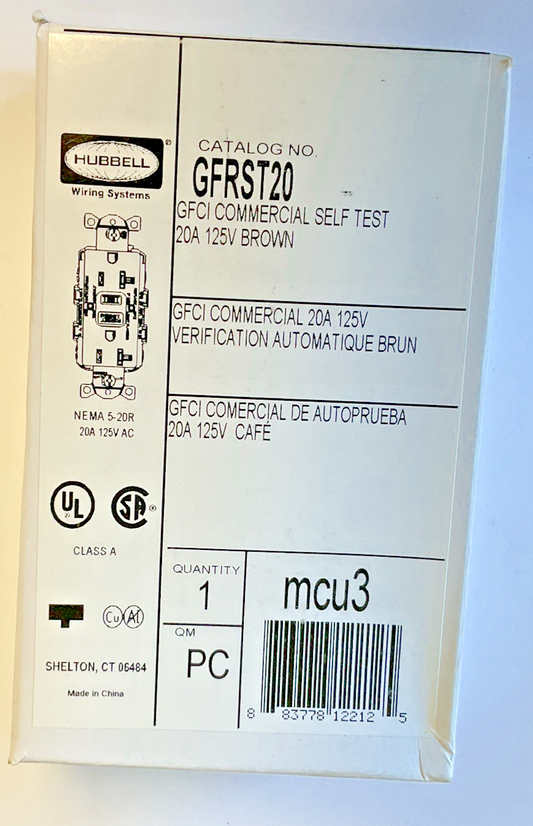 HUBBELL GFRST20 COMMERCIAL RECEPTACLE 20A 125V GFCI0