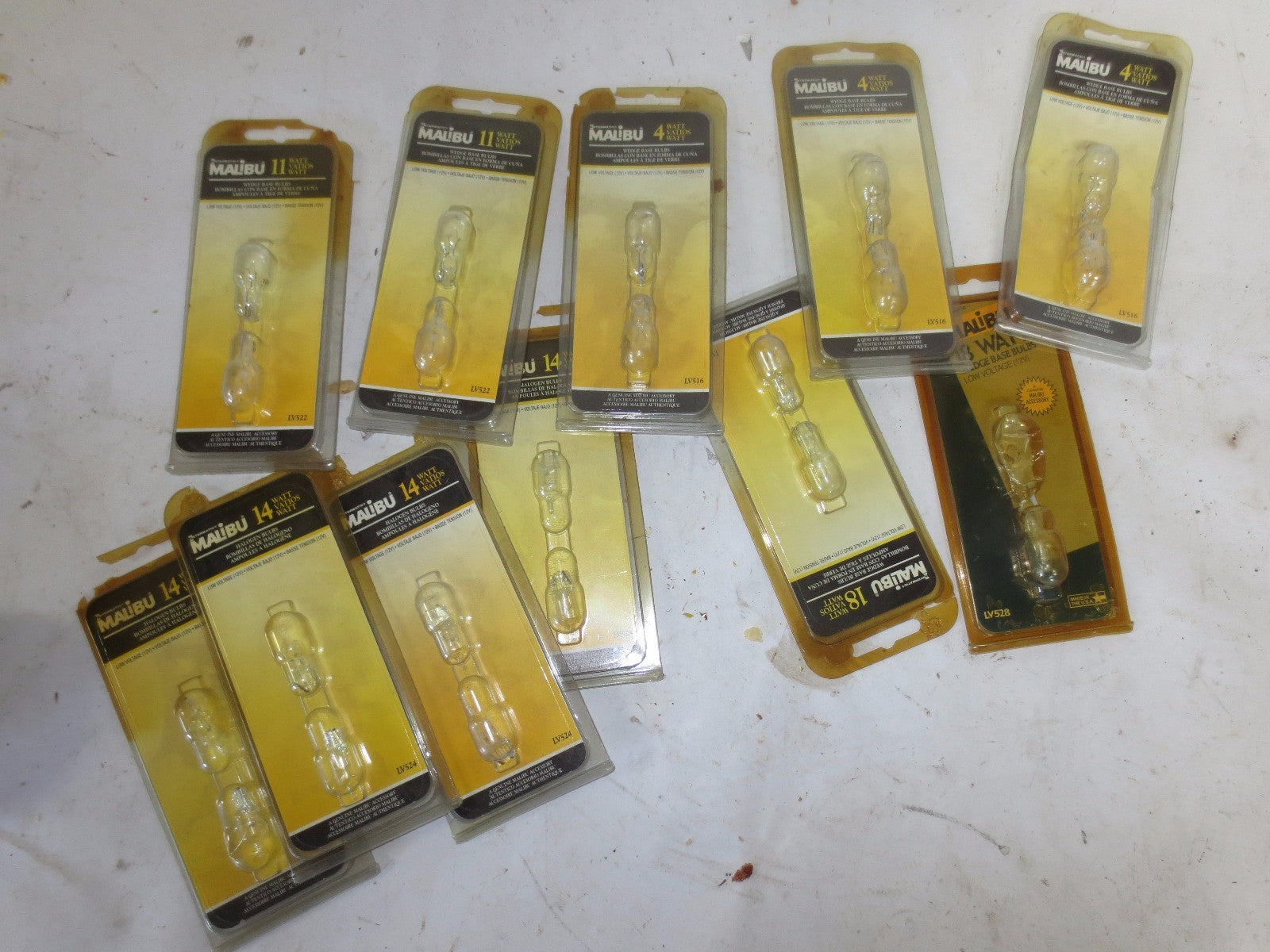 MALIBU LV516, LV 522, LV524, LV528 WEDGE BASE BULBS - NEW SURPLUS - 23 Pcs TOTAL0