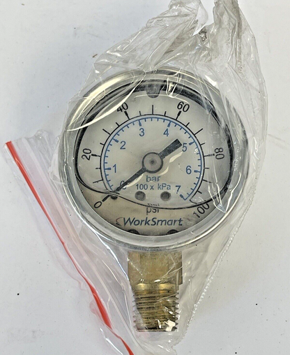 WORKSMART - WS-PE-GAGE-90 - LIQUID GAUGE - 2" DIAMETER, 1/4" NPT, 0-100 PSI4