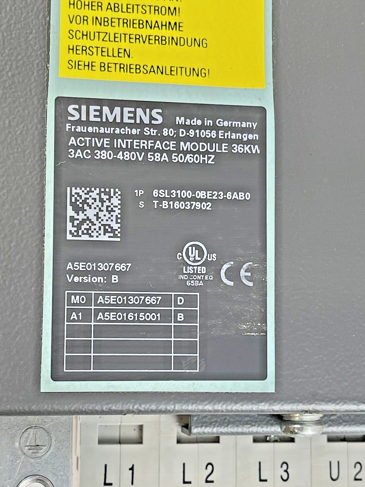 SIEMENS - 6SL3100-0BE23-6AB0 VER. B - SINAMICS ACTIVE INTERFACE MODULE1