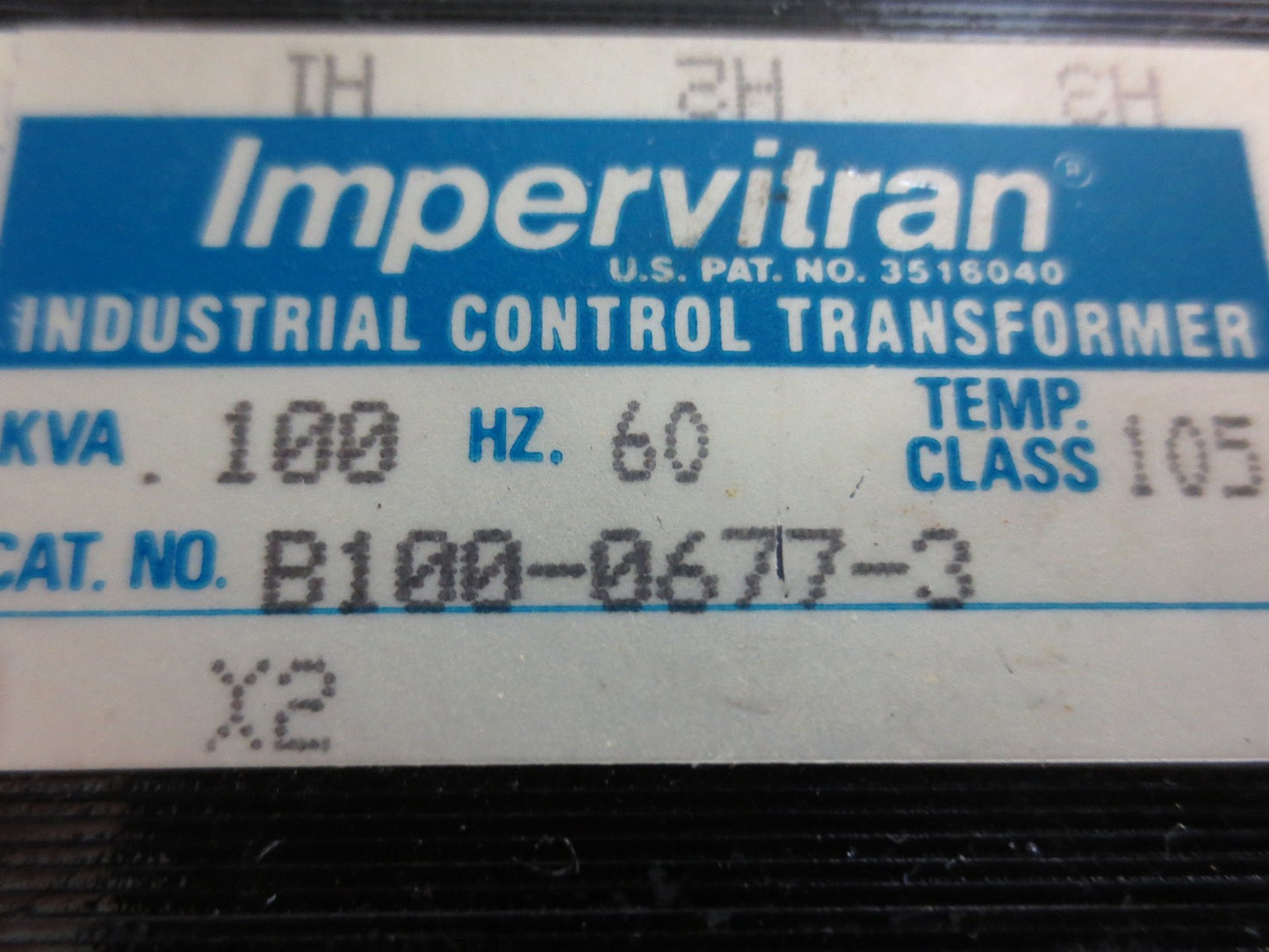 IMPERVITRAN B100-0677-3 CONTROL TRANSFORMER 277/208V-- 120V, .100KVA1