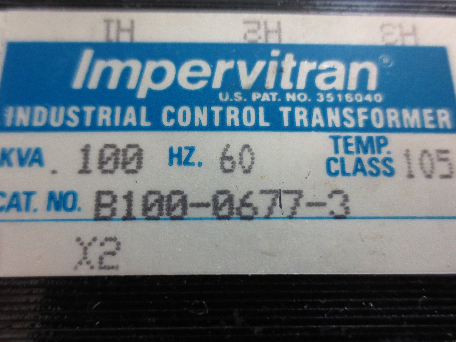 IMPERVITRAN B100-0677-3 CONTROL TRANSFORMER 277/208V-- 120V, .100KVA1