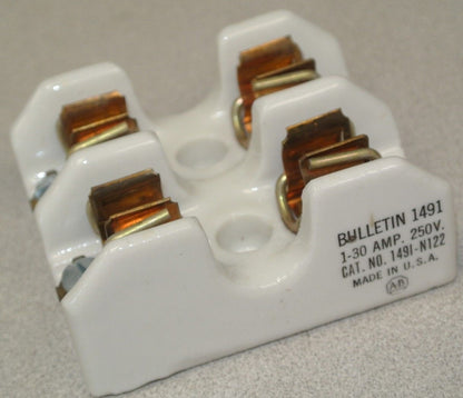 ALLEN-BRADLEY 1491-N122 CERAMIC FUSE BLOCK 30A, 250V, 2-POLE - NEW SURPLUS 0