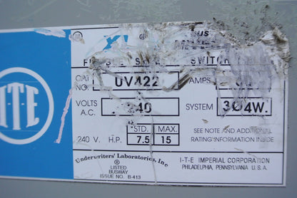 I-T-E UV422 - FUSIBLE BUS PLUG - 240V, 60A1