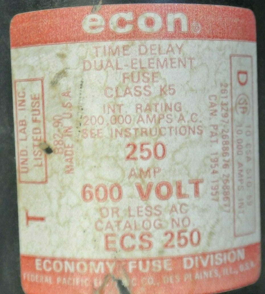 ECON / ECONOMY ECS250 CLASS K5 TIME-DELAY DUAL-ELEMENT FUSE / 250A / 600V1