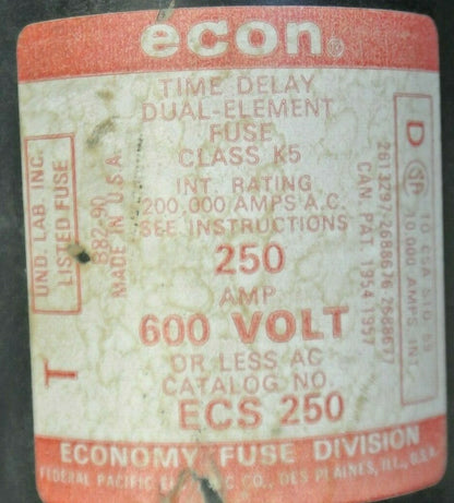 ECON / ECONOMY ECS250 CLASS K5 TIME-DELAY DUAL-ELEMENT FUSE / 250A / 600V1