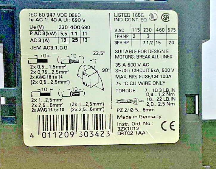 SIEMENS 3RT1026-1B..4 CONTACTOR 24VDC 35A 600V3