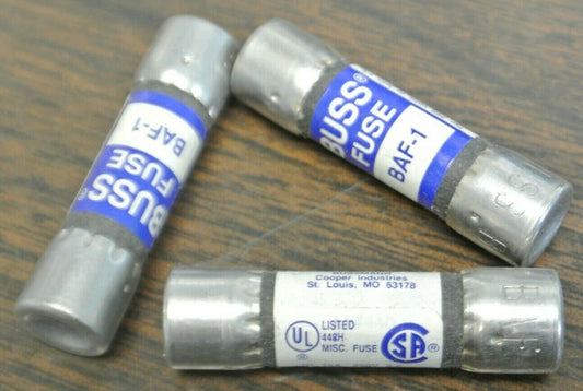 LOT of 3 / BUSS / BUSSMANN BAF-1 FUSE / 1A / 250V / NEW SURPLUS / BAF10
