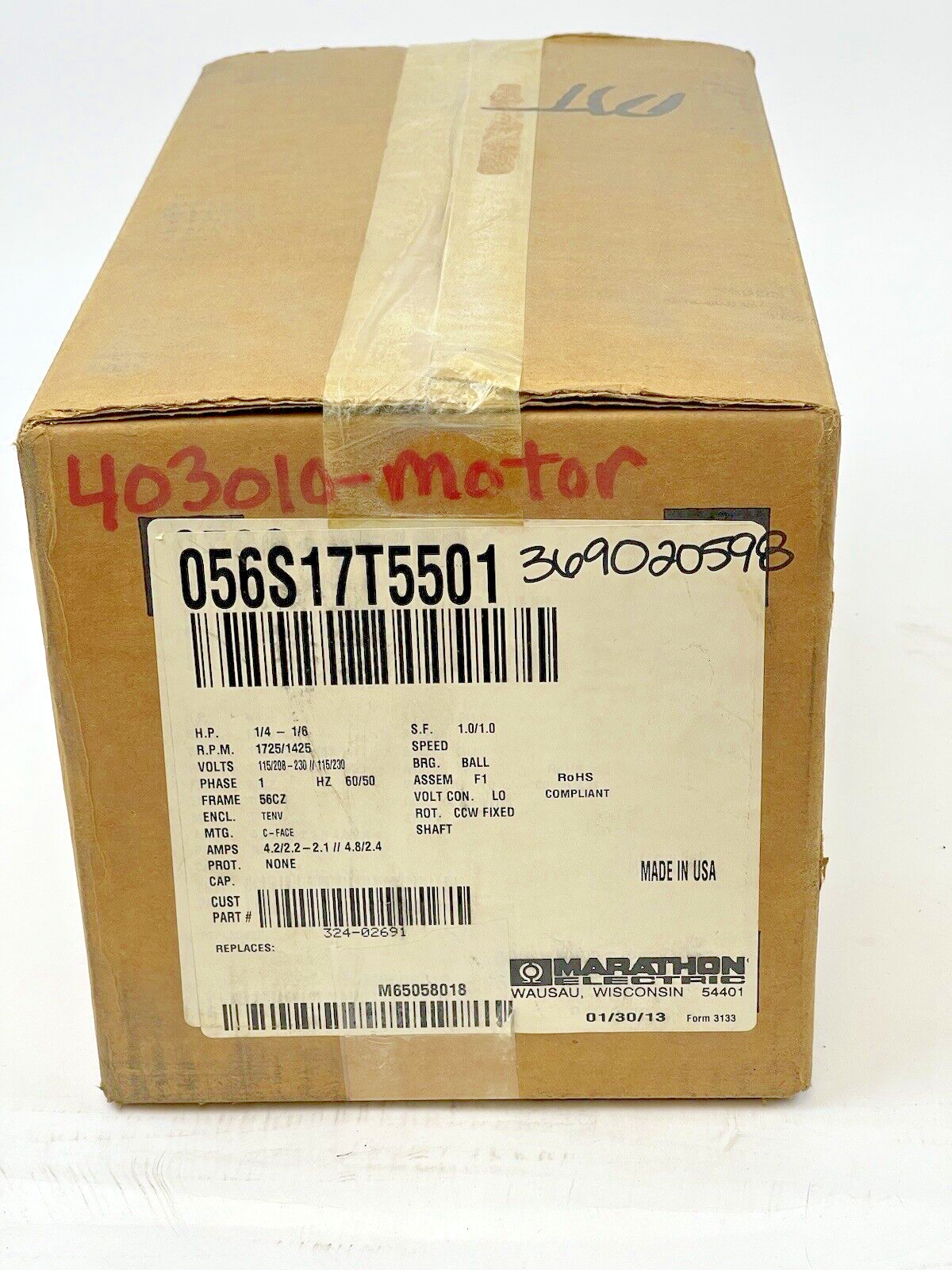 GRAYMILLS - 324-02691 - 56S17T5501D P - Pump 1/4HP - 1725rpm 115/208-230V-TN-37E2