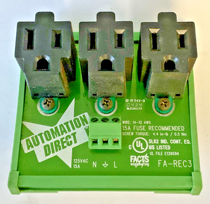 FACTS ENGINEERING FA-REC3 3 PLUG 3 RECEPTABLE 94V-0 14-12AWG 125VAC 15A0
