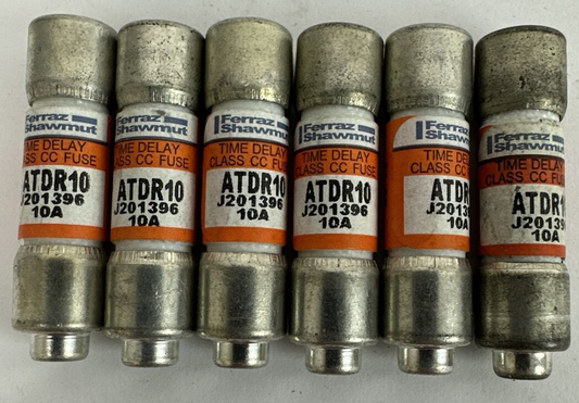FERRAZ SHAWMUT ATDR10 TIME DELAY CLASS CC FUSE 10AMP 600VAC 300VDC (LOT OF 6)0