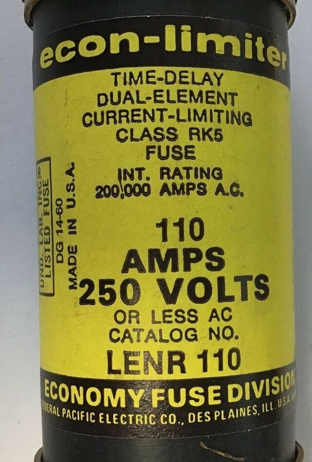 ECONOMY LEN 110 FUSE ECON-LIMITER CLASS RK5 TIME DELAY CURRENT LIMITING 250VAC1