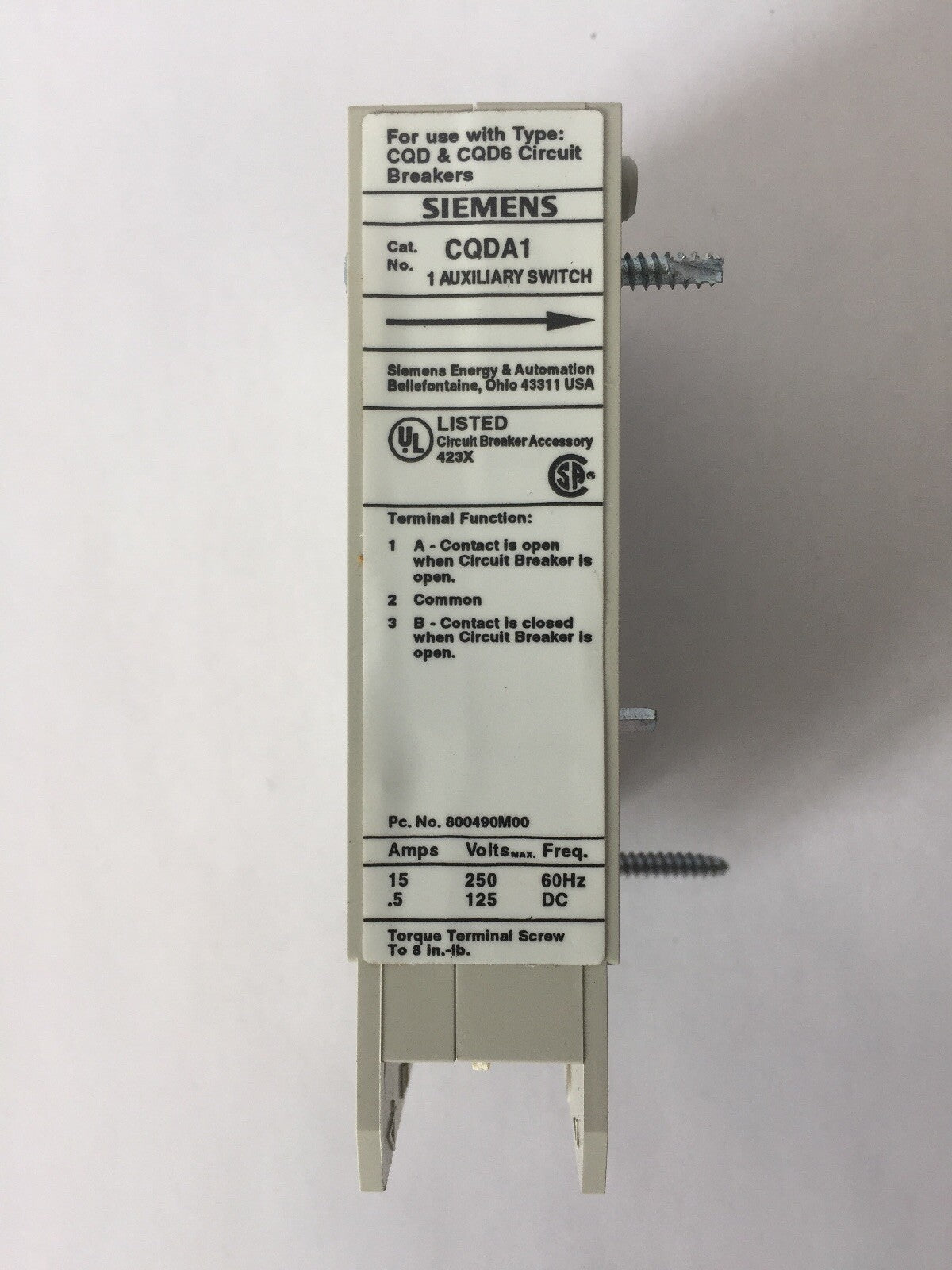 SIEMENS CQDA1 AUXILIARY SWITCH 250 VDC 60HZ 15 AMP (LOT OF 10)1
