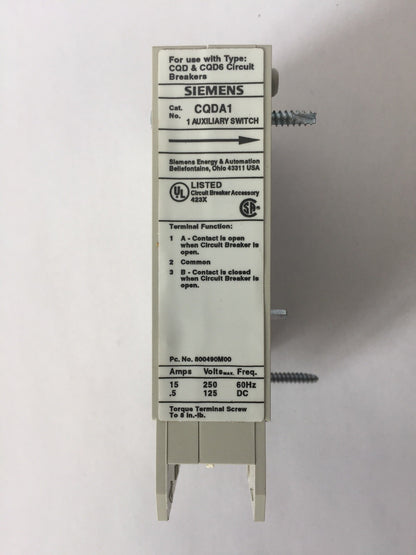 SIEMENS CQDA1 AUXILIARY SWITCH 250 VDC 60HZ 15 AMP (LOT OF 10)1
