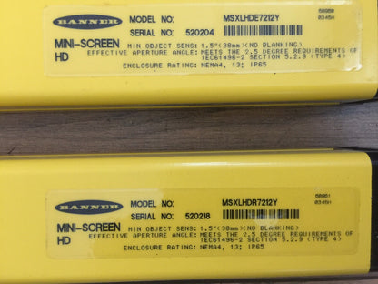 BANNER LONG RANGE LIGHT CURTAIN MSXLHDE7212Y EMITTER MSXLHDR7212Y RECEIVER 1