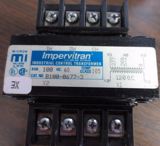 IMPERVITRAN B100-0677-3 CONTROL TRANSFORMER 277/208V-- 120V, .100KVA0