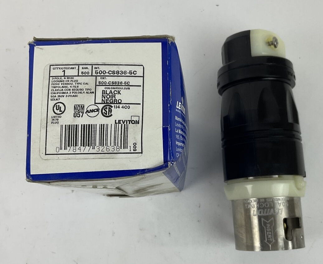 LEVITON 500-CS836-5C LOCKING PLUG CS836-5C 3POLE 4WIRE 50A 250VAC 3PH0