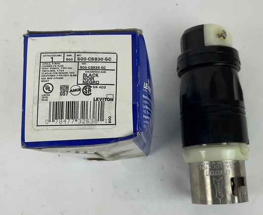 LEVITON 500-CS836-5C LOCKING PLUG CS836-5C 3POLE 4WIRE 50A 250VAC 3PH0