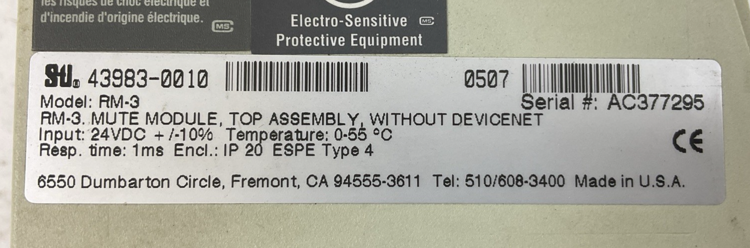 STI 43983-0010 RM-3 MUTE MODULE INPUT 24VDC1
