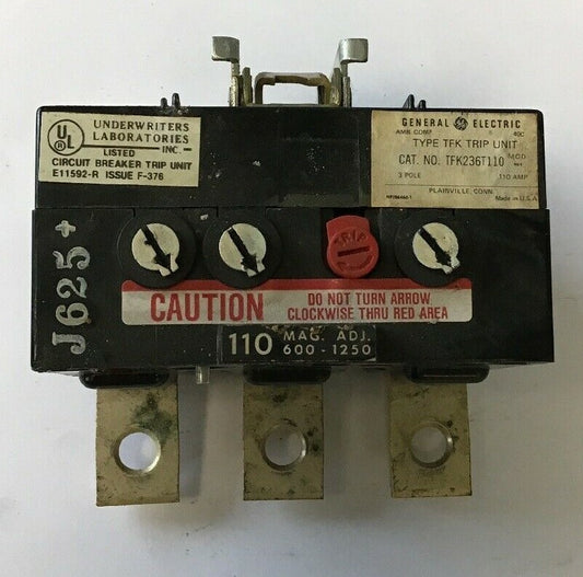 GE TFK236T110 110AMP TYPE TFK 3POLE TRIP UNIT0