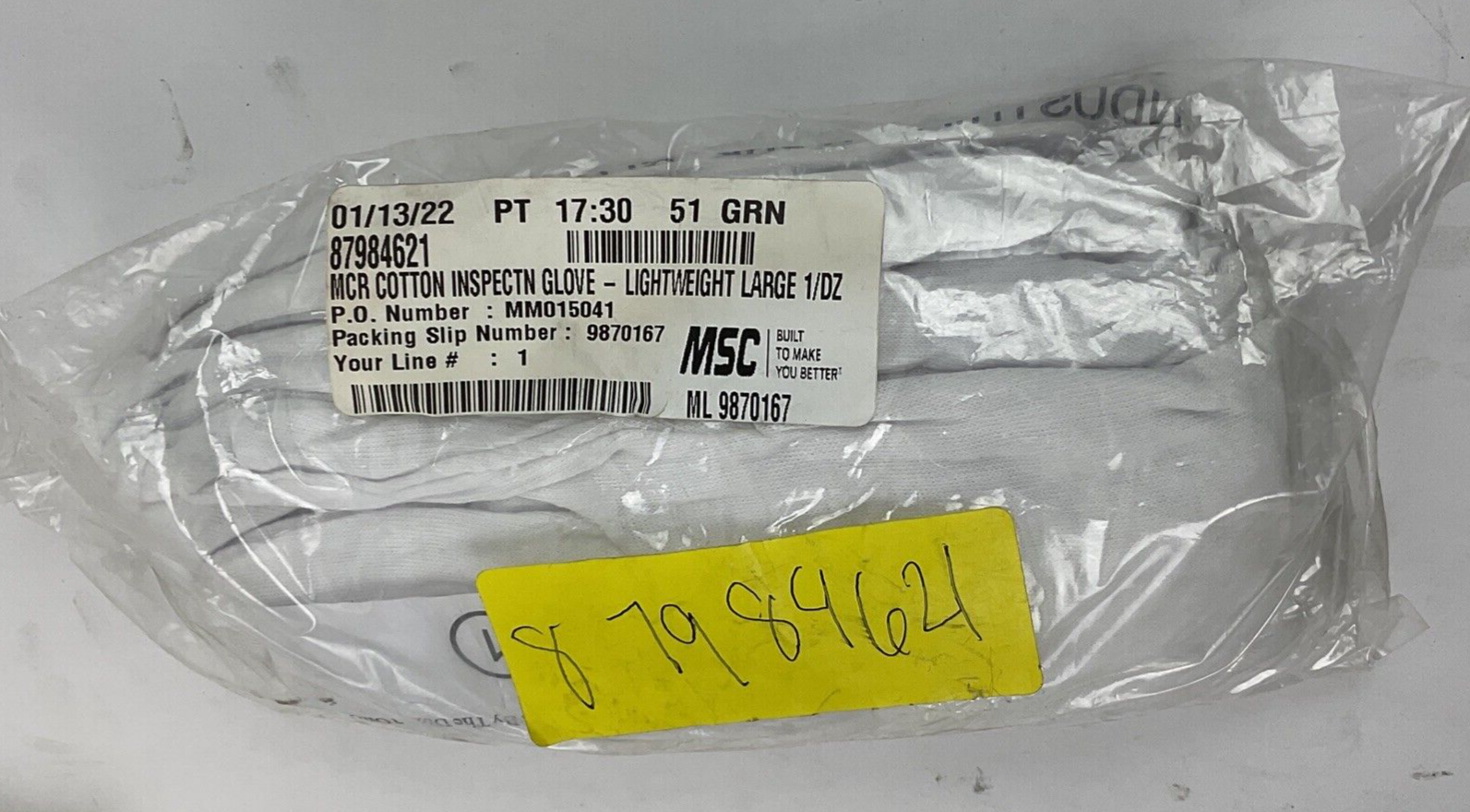 MSC WHITE COTTON INSPECTION GLOVES. PACKS OF 12 ***LOTOF7***2