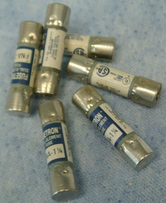 LOT of 6 / BUSS FNA1-1/4 FUSETRON FUSE / 1-1/4A / 125V / NEW SURPLUS / FNA 1-1/40
