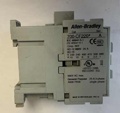 ALLEN BRADLEY 700-CF220* CONTACTOR SER.A 600VAC 25AMPS2