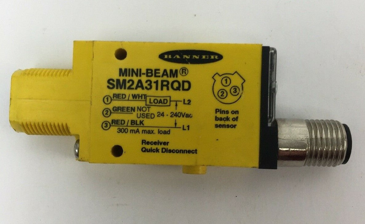 BANNER SM2A31RQD MINI-BEAM 24-240VAC 300mA RECEIVER QUICK DISCONNECT0
