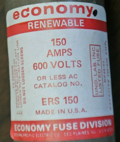 ECONOMY / FPE ERS150 / RENEWABLE FUSE / 150A / 600V / NEW SURPLUS1