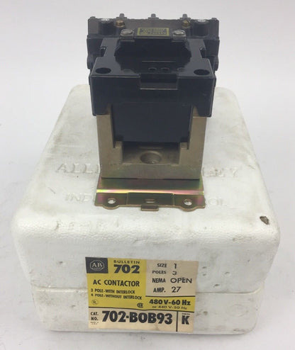 ALLEN BRADLEY 702-B0B93 AC CONTACTOR SER K SIZE 1 27 AMP 480V 60HZ 440V 50 HZ 0