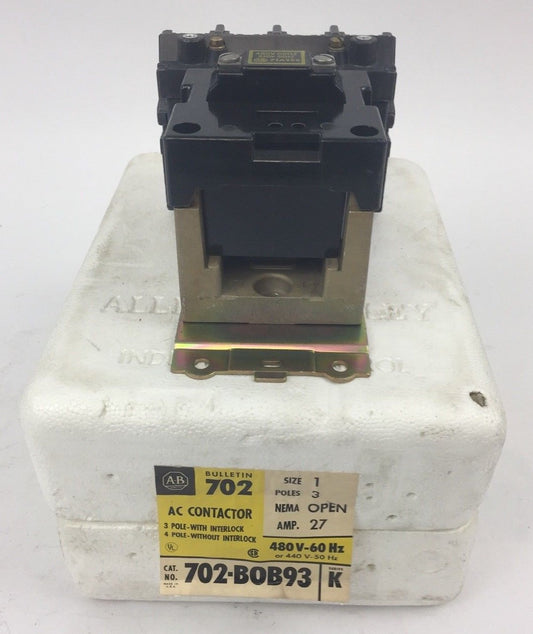 ALLEN BRADLEY 702-B0B93 AC CONTACTOR SER K SIZE 1 27 AMP 480V 60HZ 440V 50 HZ 0