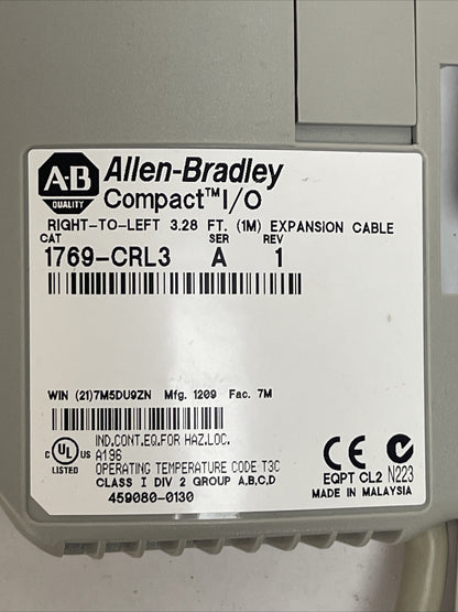 ALLEN BRADLEY 1769-CRL3 COMPACT I/O SER A REV 1 RIGHT-TO-LEFT 3.28FT EXPANSION1