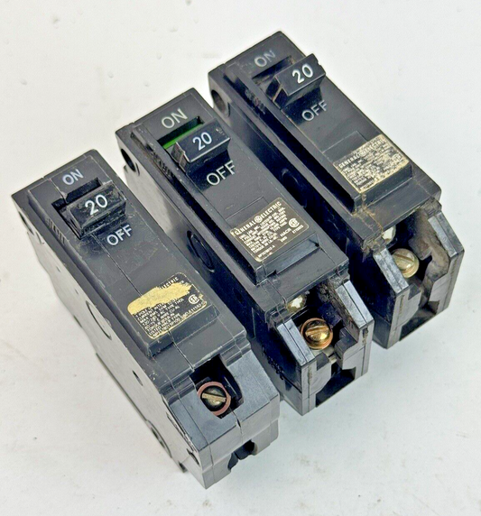 GE *LOT OF 3* - THQL1120 - CIRCUIT BREAKERS - 1 POLE, 20 A, 240 VAC, TYPE THQL0