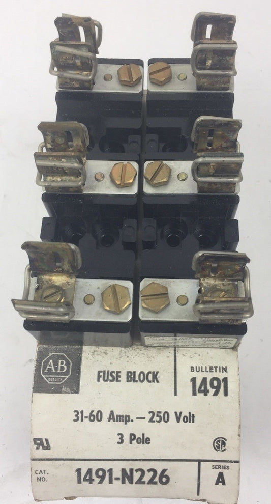 ALLEN BRADLEY 1491-N226 FUSE BLOCK 31-60 AMPS 250 VOLT 3 POLE SERIES A0