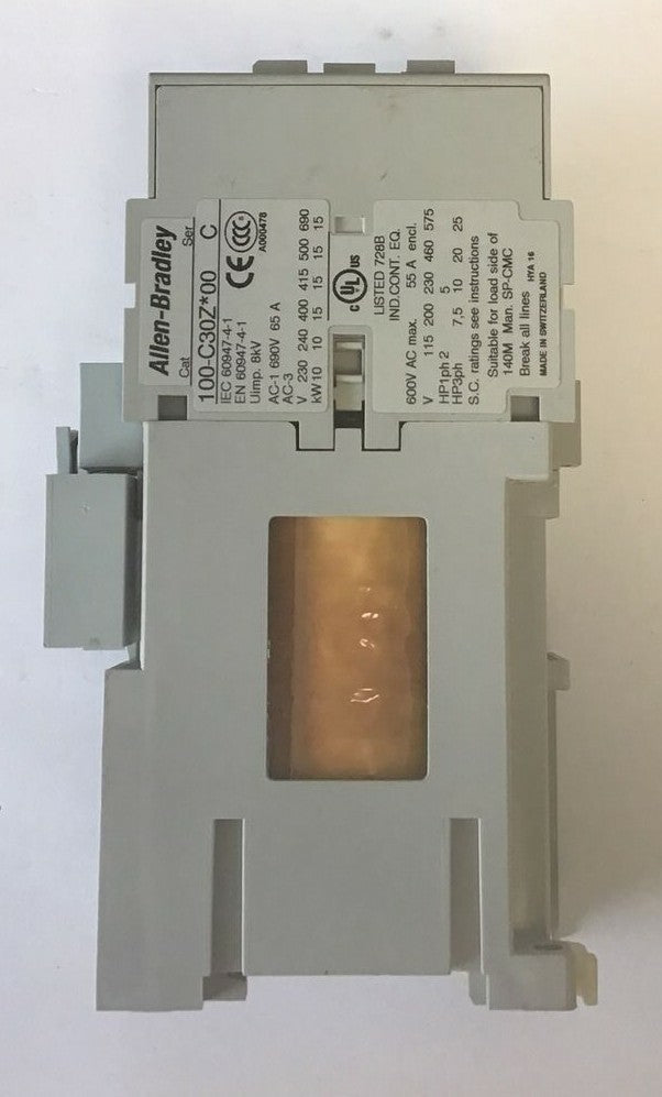 ALLEN BRADLEY 100-C30Z*00 CONTACTOR SER.C 600VAC 55A W/100-S & 100-FSD250 6