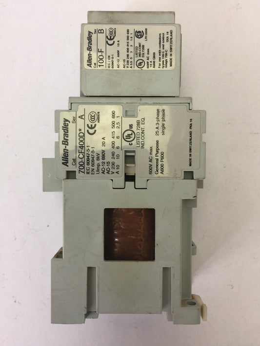 ALLEN BRADLEY 700-CF400D* CONTACTOR  600VAC 25A SER A COIL 24VDC 100-F SER B0