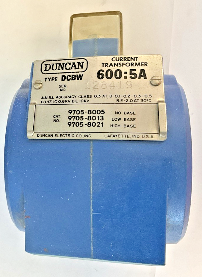 DUNCAN DCBW CURRENT TRANSFORMER  600:5A 60HZ ***LOTOF2***2