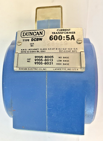 DUNCAN DCBW CURRENT TRANSFORMER  600:5A 60HZ ***LOTOF2***2