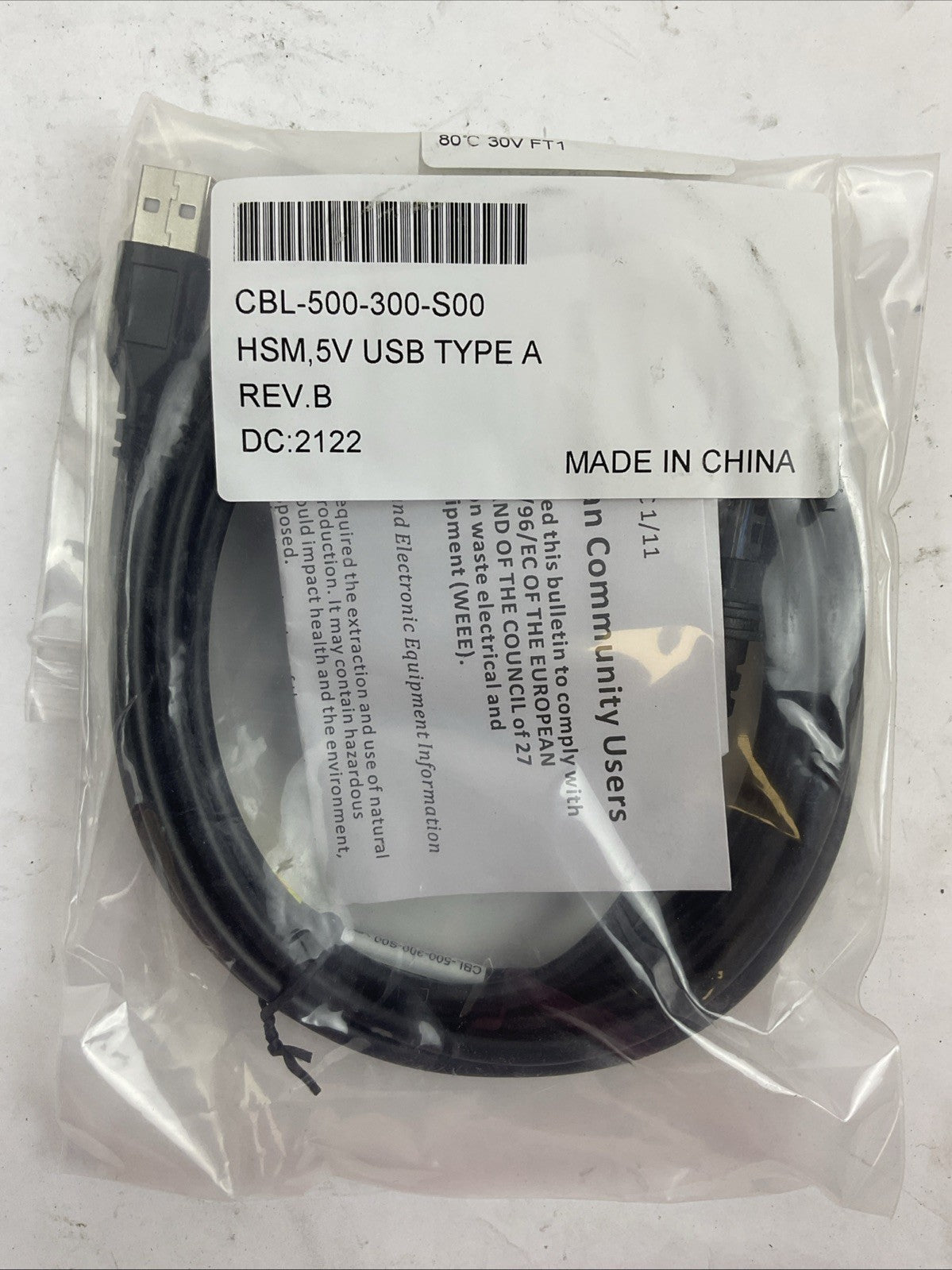 HONEYWELL 3800G14E BAR CODE SCANNER 5VDC 250mA CBL-500-300-S00 HSM 5V USB TYPE A8