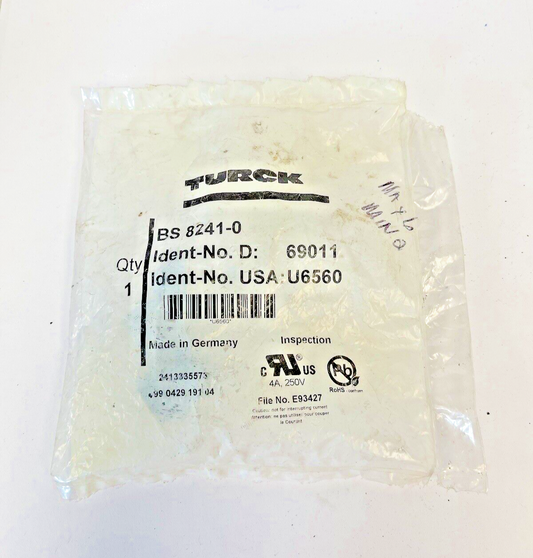 TURCK - BS 8241-0 - CONNECTOR M12 MALE RIGHT ANGLE 4 PIN U6560 NNB0