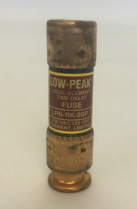 LOW-PEAK LPN-RK-9SP DUAL ELEMENT TIME DELAY FUSE  9AMP 250VAC 125VDC (LOT OF 9)0