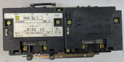 SQUARE D 8702SD02 REVERSING CONTACTOR SER A 600V 25HP 31063-409-38 COIL 120V 60H0