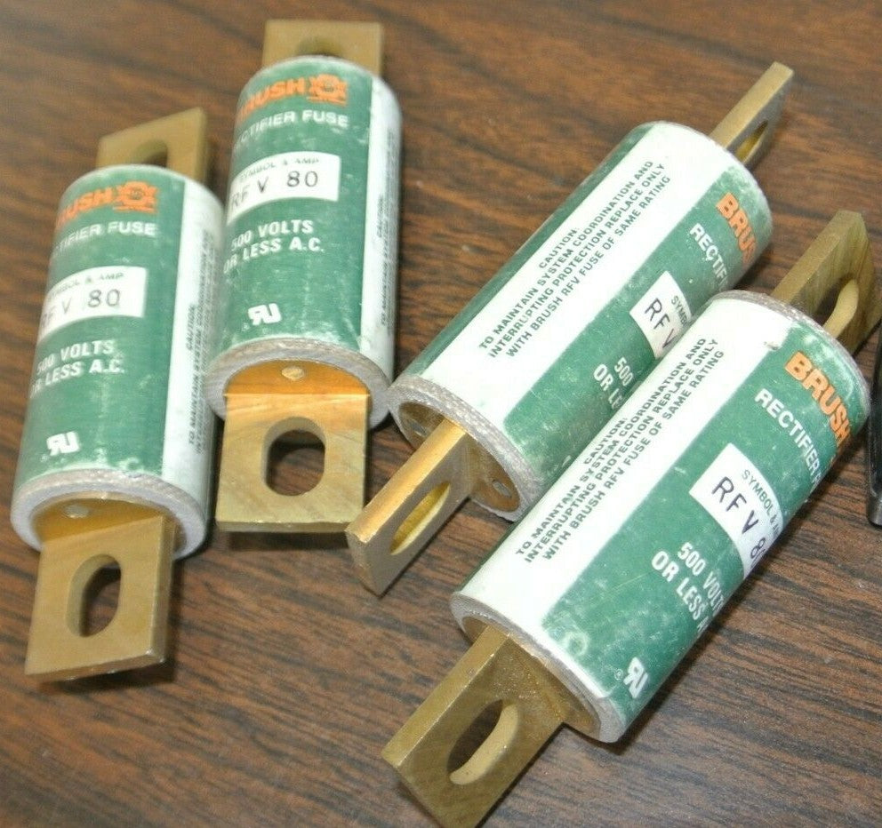 LOT of 4 / BRUSH RFV80 SEMICONDUCTOR / RECTIFIER FUSE / 80A / 500V / NEW SURPLUS0