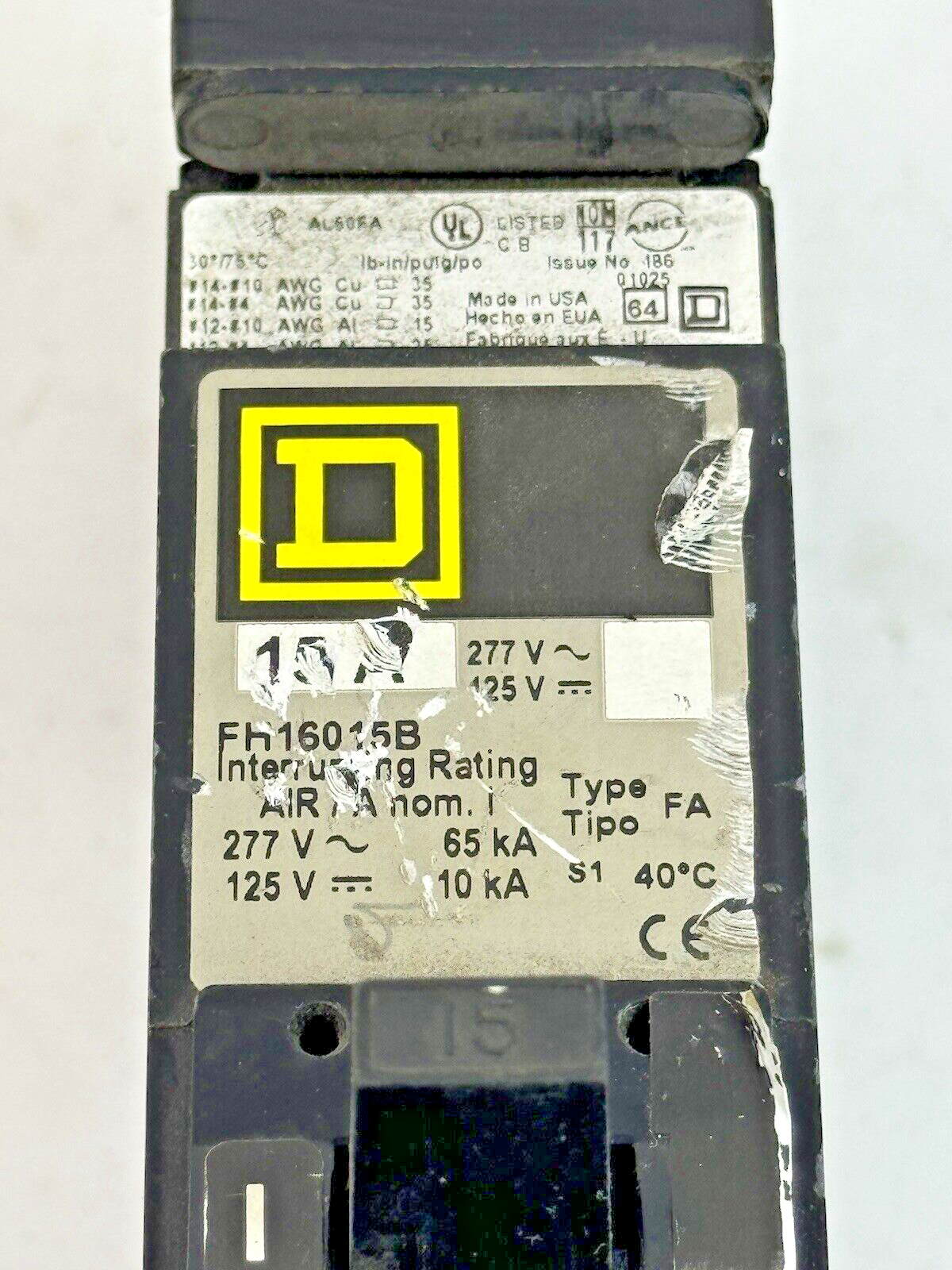 SQUARE D - FH16015B - I-LINE MOLDED CASE CIRCUIT BREAKER - 1 POLE/ 15 A/ 277VAC2