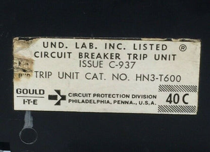 ITE GOULD HN3-T600 CIRCUIT BREAKER TRIP UNIT 600AMP 3POLE1